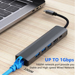 Đế cắm đa năng 6 trong 1 USB-C / Type-C sang USB HUB Adapter có cổng mạng 1000M, BYL-2210
