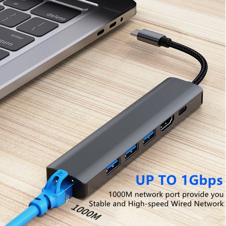 Đế cắm đa năng 6 trong 1 USB-C / Type-C sang USB HUB Adapter có cổng mạng 1000M, BYL-2210