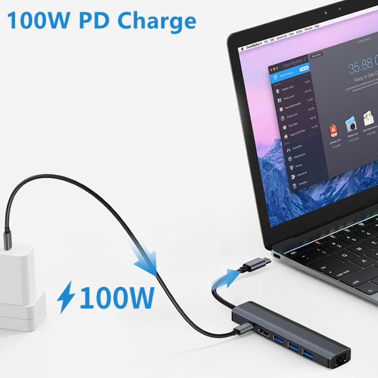 Đế cắm đa năng 6 trong 1 USB-C / Type-C sang USB HUB Adapter có cổng mạng 1000M, BYL-2210