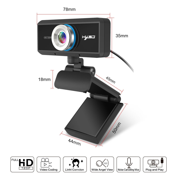 HXSJ S90 Webcam HD 720P 1 Megapixel 30fps cho Máy tính để bàn / Laptop / Android TV, với Microphone hút âm 8m, Dài cáp: 1.5m, S90
