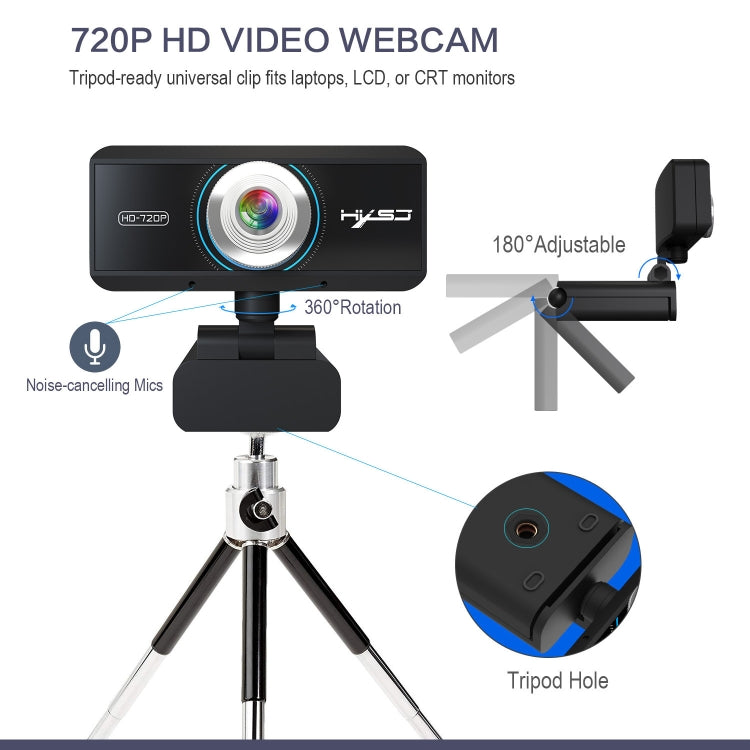 HXSJ S90 Webcam HD 720P 1 Megapixel 30fps cho Máy tính để bàn / Laptop / Android TV, với Microphone hút âm 8m, Dài cáp: 1.5m, S90