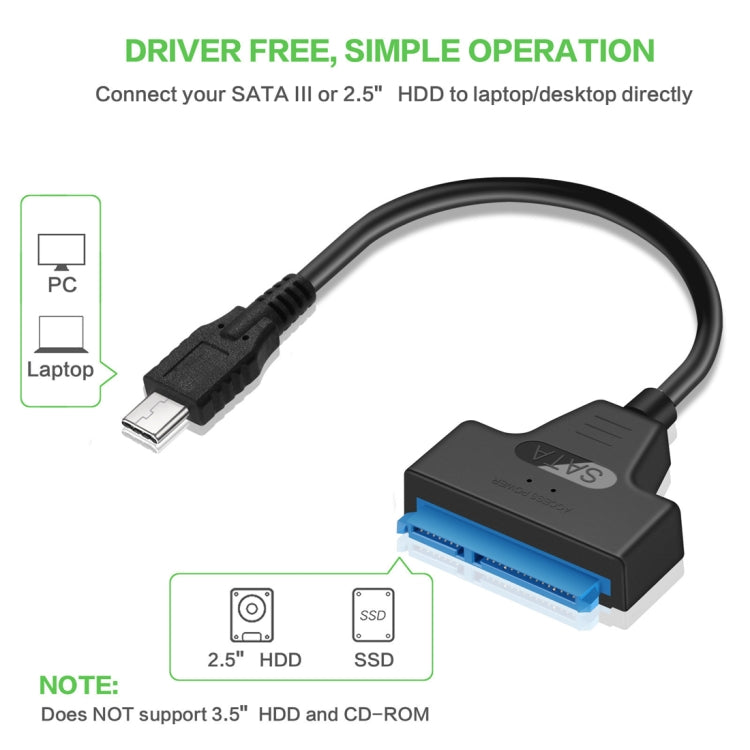 Cáp chuyển đổi dữ liệu USB-C / Type-C 3.1 đực sang SATA (15 chân + 7 chân) HDD, Chiều dài: 20cm, Type-C sang SATA