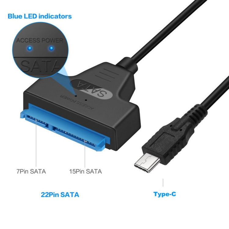 Cáp chuyển đổi dữ liệu USB-C / Type-C 3.1 đực sang SATA (15 chân + 7 chân) HDD, Chiều dài: 20cm, Type-C sang SATA