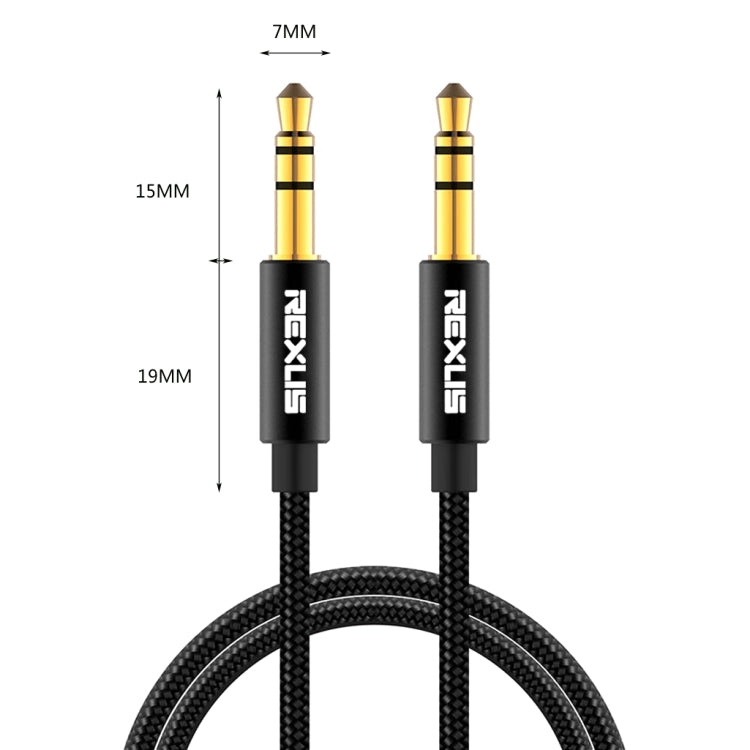 Cáp âm thanh AUX REXLIS 3629 3.5mm đực sang đực mạ vàng cho thiết bị kỹ thuật số chuẩn AUX 3.5mm, Chiều dài: 1.8m