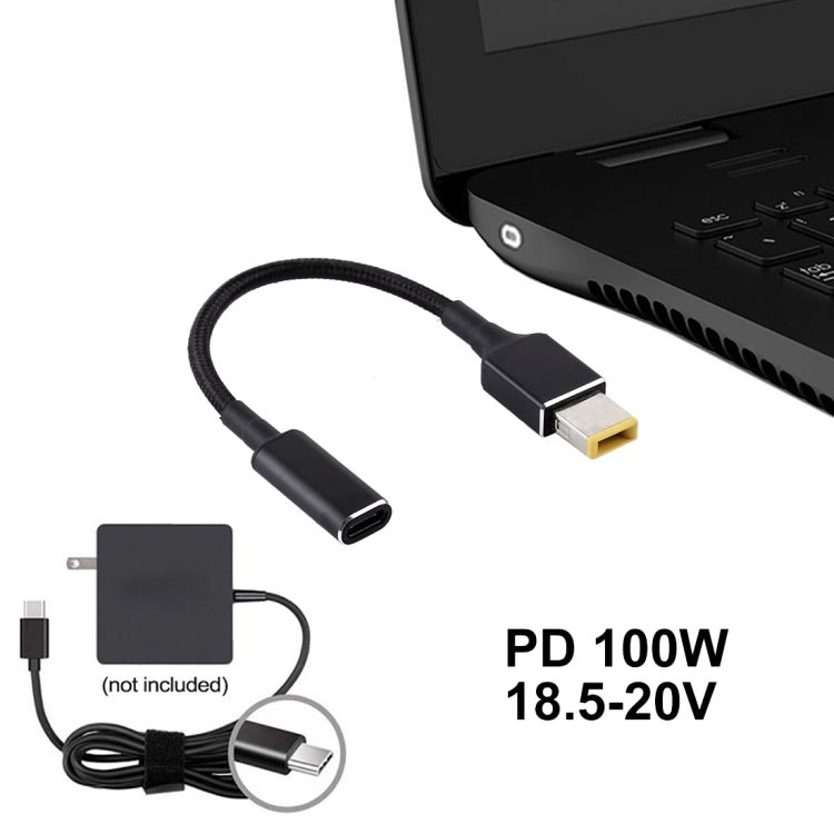 Cáp bện nylon PD 100W 18.5-20V phích cắm vuông sang USB-C / Type-C cho laptop Lenovo