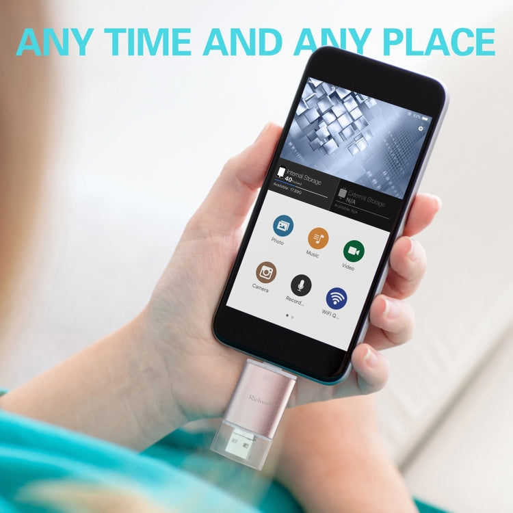 Ổ đĩa flash kim loại đẩy-kéo Richwell 3 trong 1 128G Type-C + 8 Pin + USB 3.0 vỏ đôi với chức năng OTG