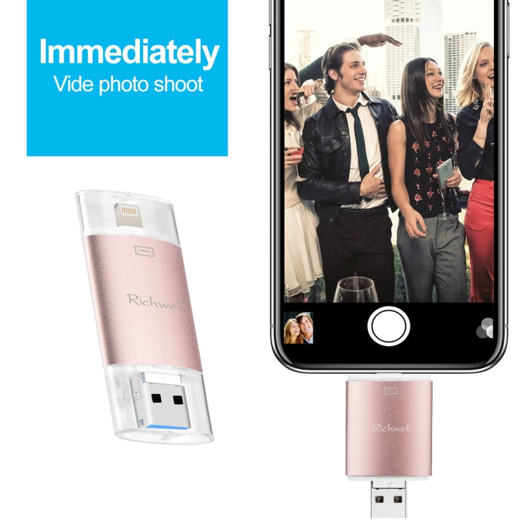Ổ đĩa flash kim loại đẩy-kéo Richwell 3 trong 1 128G Type-C + 8 Pin + USB 3.0 vỏ đôi với chức năng OTG