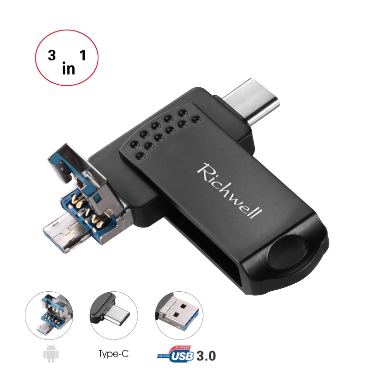 Richwell 3 trong 1 16G Type-C + Micro USB + USB 3.0 Ổ đĩa flash kim loại với chức năng OTG