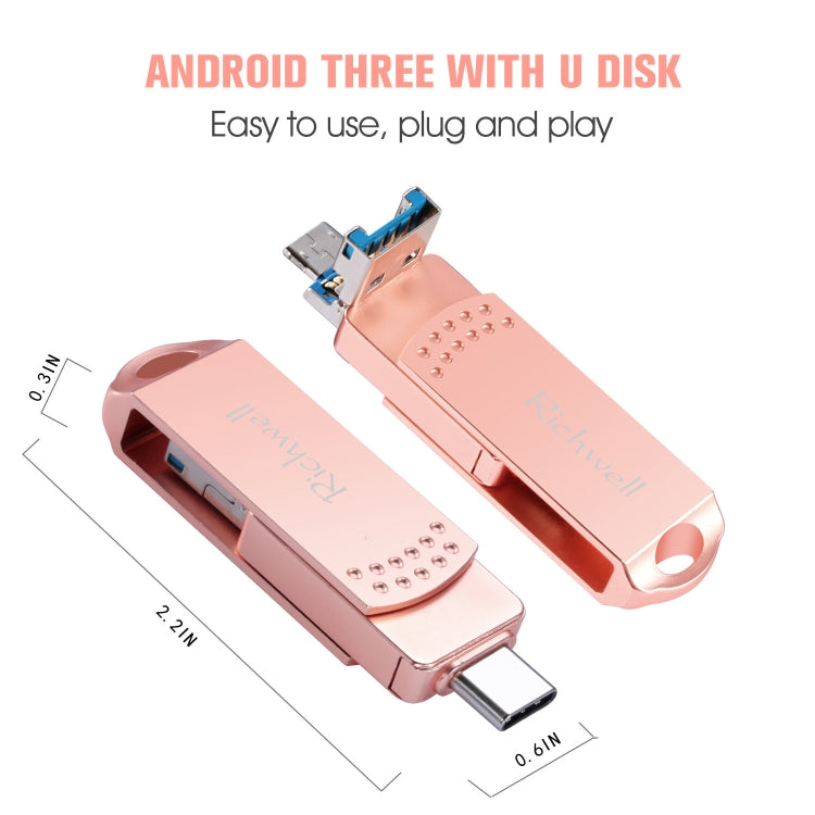 Richwell 3 trong 1 128G Type-C + Micro USB + USB 3.0 Ổ đĩa flash kim loại với chức năng OTG