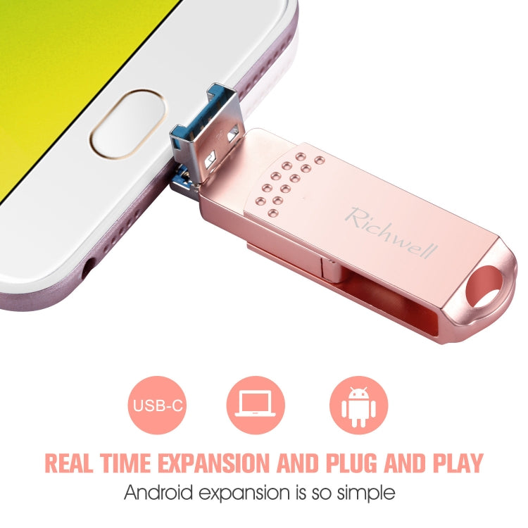 Richwell 3 trong 1 128G Type-C + Micro USB + USB 3.0 Ổ đĩa flash kim loại với chức năng OTG