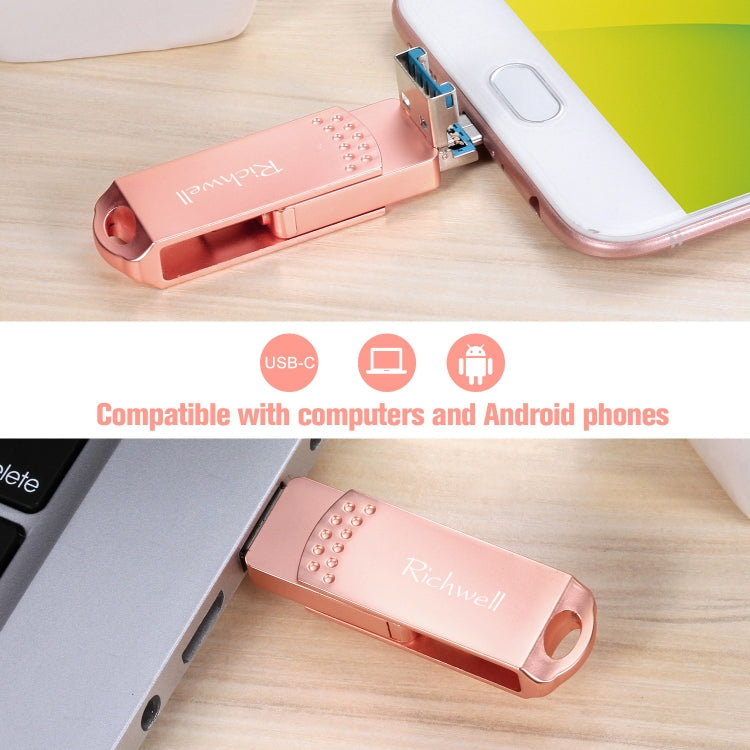 Richwell 3 trong 1 128G Type-C + Micro USB + USB 3.0 Ổ đĩa flash kim loại với chức năng OTG