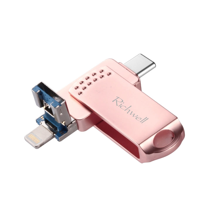 Richwell 32G Type-C + 8 Pin + USB 3.0 Ổ đĩa flash kim loại với chức năng OTG