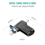 Richwell 64G Type-C + 8 Pin + USB 3.0 Ổ đĩa flash kim loại với chức năng OTG