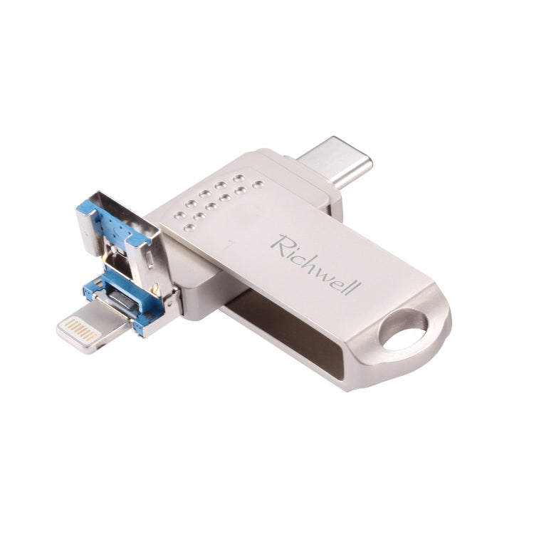 Richwell 128G Type-C + 8 Pin + USB 3.0 Ổ đĩa flash kim loại với chức năng OTG
