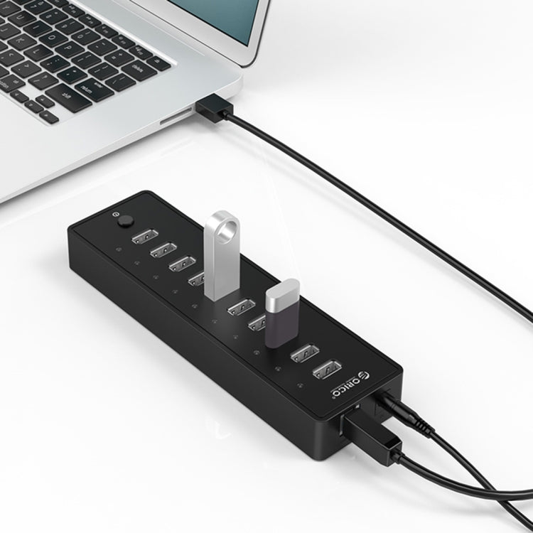 Bộ chia USB 2.0 10 cổng ORICO P10-U2 với đèn LED báo nguồn & cáp USB dài 1m (Màu đen)