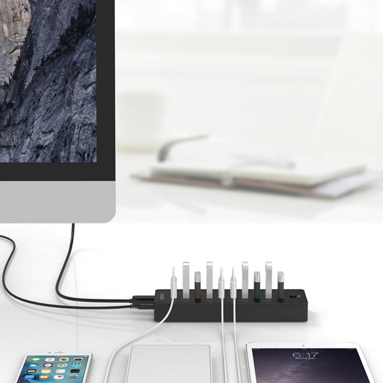 Bộ chia USB 2.0 10 cổng ORICO P10-U2 với đèn LED báo nguồn & cáp USB dài 1m (Màu đen)