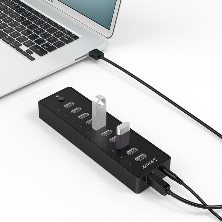 Bộ chia USB 2.0 10 cổng ORICO P10-U2 với đèn LED báo nguồn & cáp USB dài 1m (Màu đen)