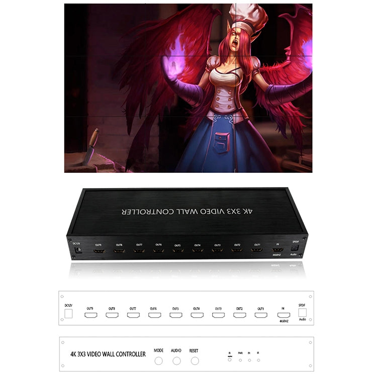 Bộ điều khiển tường video HDMI 4K 3X3 NK-BT88, bộ xử lý ghép nhiều màn hình với điều khiển từ xa, phích cắm EU, phích cắm EU