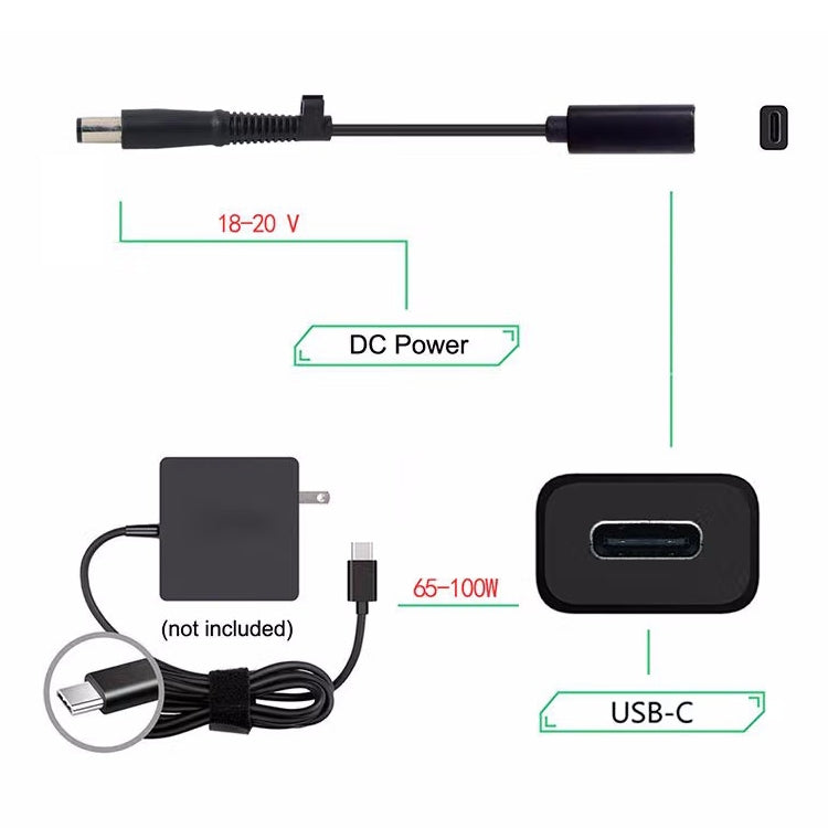Cáp sạc bộ chuyển đổi nguồn DP USB-C / Type-C sang 7.4 x 0.6mm cho HP, 2.4 x 0.6mm