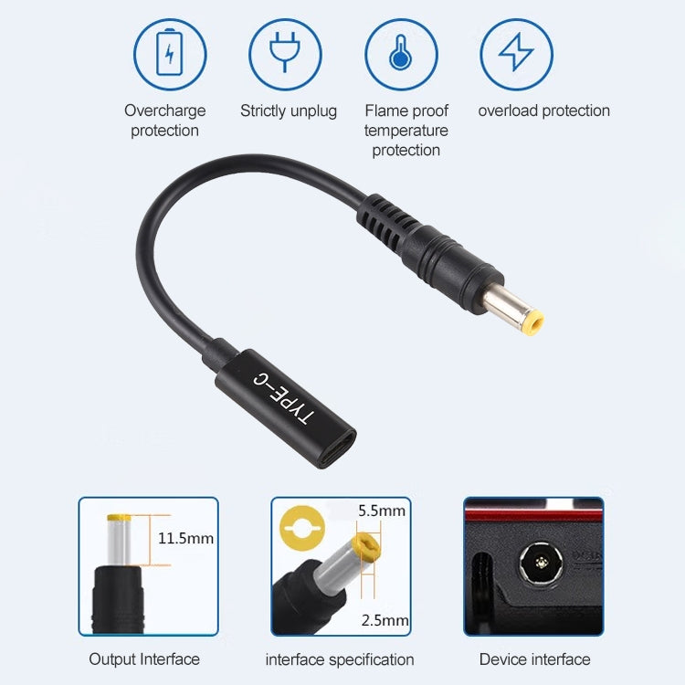 Cáp sạc bộ chuyển đổi nguồn DP USB-C / Type-C sang 5.5 x 2.5mm, 5.5 x 2.5mm