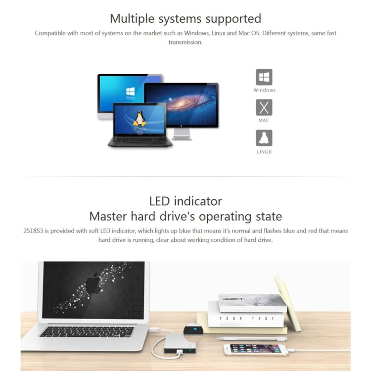 ORICO 2518S3 Hộp đựng ổ cứng ngoài USB3.0 cho ổ SATA 2.5 inch dày 7mm & 9.5mm / SSD