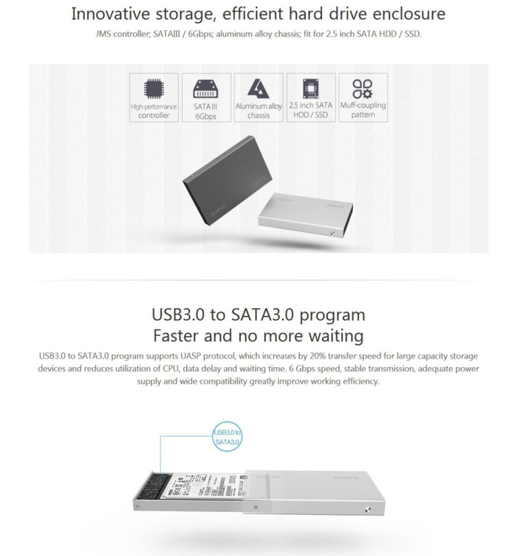 ORICO 2518S3 Hộp đựng ổ cứng ngoài USB3.0 cho ổ SATA 2.5 inch dày 7mm & 9.5mm / SSD