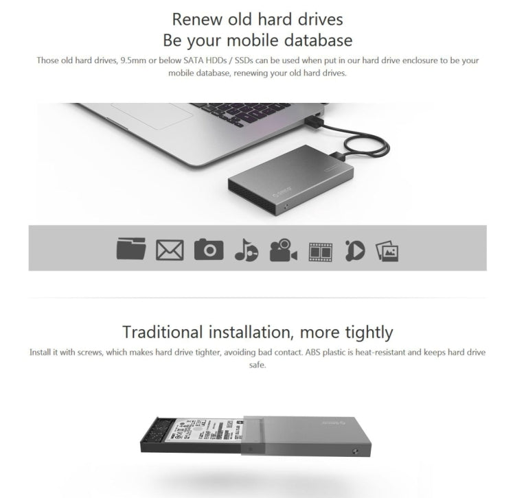 ORICO 2518S3 Hộp đựng ổ cứng ngoài USB3.0 cho ổ SATA 2.5 inch dày 7mm & 9.5mm / SSD