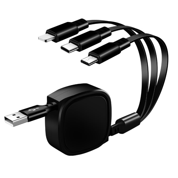 Cáp sạc rút 3 trong 1 USB sang USB-C / Type-C + 8 Pin + Micro USB dài 1.2m, dòng tối đa 3.5A