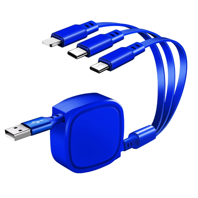 Cáp sạc rút 3 trong 1 USB sang USB-C / Type-C + 8 Pin + Micro USB dài 1.2m, dòng tối đa 3.5A