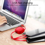 Cáp sạc rút 3 trong 1 USB sang USB-C / Type-C + 8 Pin + Micro USB dài 1.2m, dòng tối đa 3.5A