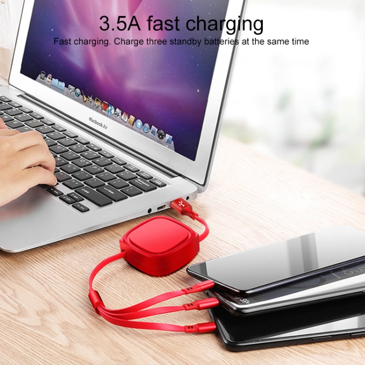 Cáp sạc rút 3 trong 1 USB sang USB-C / Type-C + 8 Pin + Micro USB dài 1.2m, dòng tối đa 3.5A
