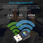 Bộ chuyển đổi WiFi USB 2.0 băng tần kép 2.4GHz & 5GHz AC600Mbps không cần driver, card mạng ngoài, AC600Mbps