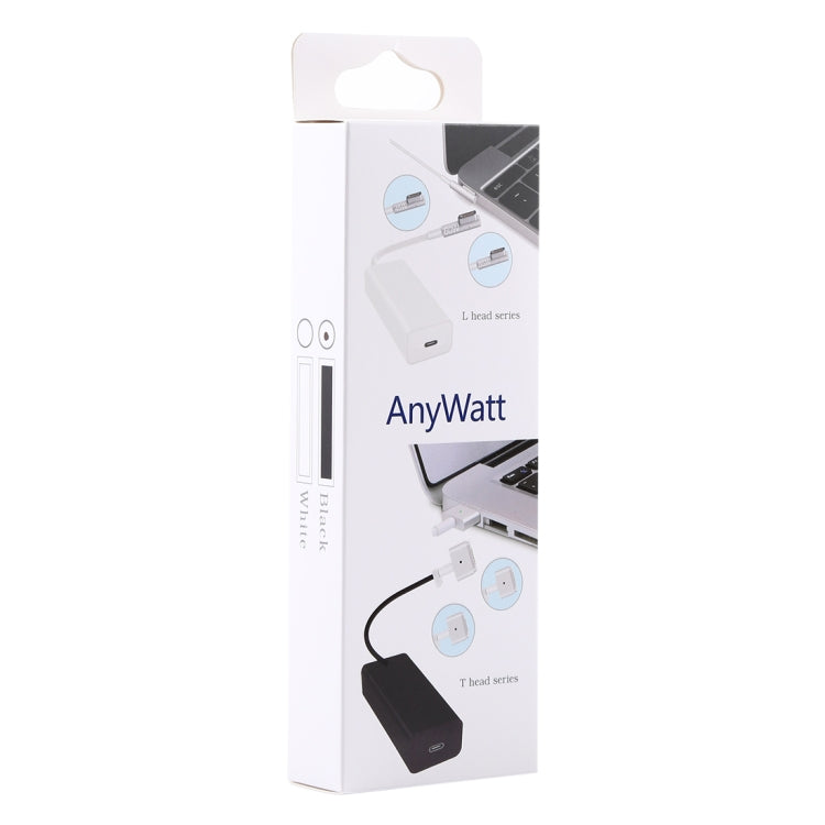 Bộ chuyển đổi sạc AnyWatt 85W USB-C / Type-C cái sang MagSafe 1 đực 5 chân hình chữ L cho MacBook, 85W màu đen, 85W màu trắng