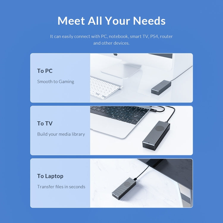 ORICO M2PVC3-G20-GY-BP Vỏ ổ cứng M.2 NVMe USB3.2 20Gbps, M2PVC3-G20-GY-BP
