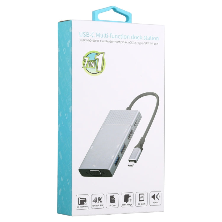 Trạm kết nối đa chức năng USB-C 7 trong 1 gồm USB 3.0 kép + TF/SD + HDMI/VGA + jack 3.5mm + Type-C / USB-C, 2xUSB3.0+TF/SD+HDMI/VGA+3.5mm