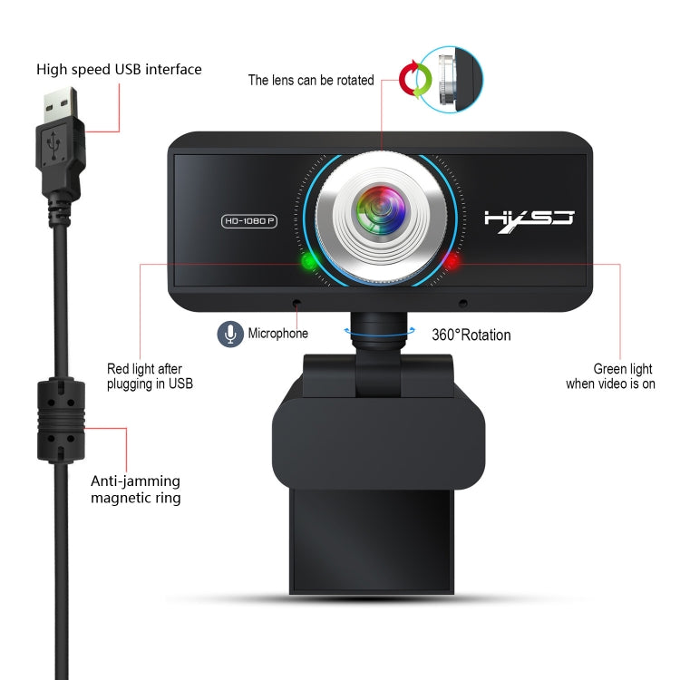 HXSJ S4 Webcam PC Video HD 1080P điều chỉnh 180 độ lấy nét thủ công với Microphone