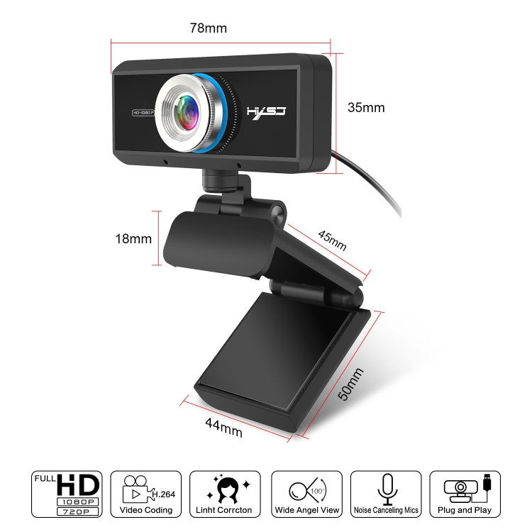 HXSJ S4 Webcam PC Video HD 1080P điều chỉnh 180 độ lấy nét thủ công với Microphone