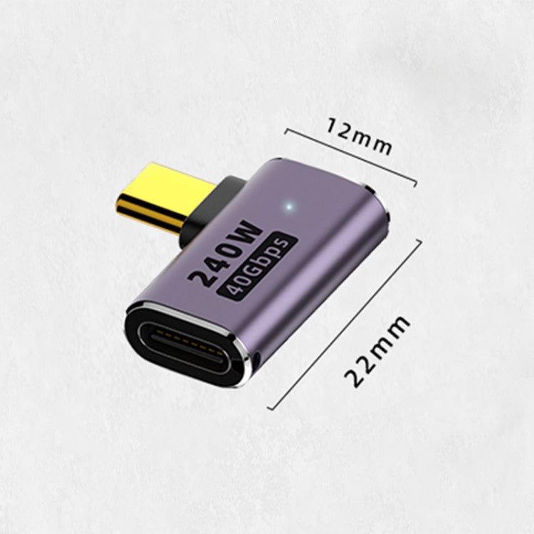 Bộ chuyển đổi USB-C/Type-C cái sang USB-C/Type-C đực 240W 40Gbps uốn cong bên có đèn, bộ chuyển đổi uốn cong bên