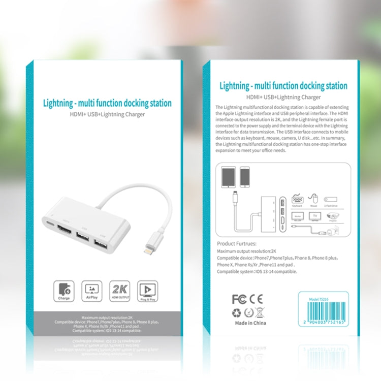 Bộ chuyển đổi video HD 75215 5 trong 1 8 chân sang HDMI + khe cắm thẻ SD + khe cắm thẻ TF + USB + cổng sạc 8 chân, 75215