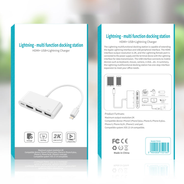Bộ chuyển đổi video HD 75216 4 trong 1 8 chân sang HDMI + cổng sạc 8 chân + 2 cổng USB, 75216