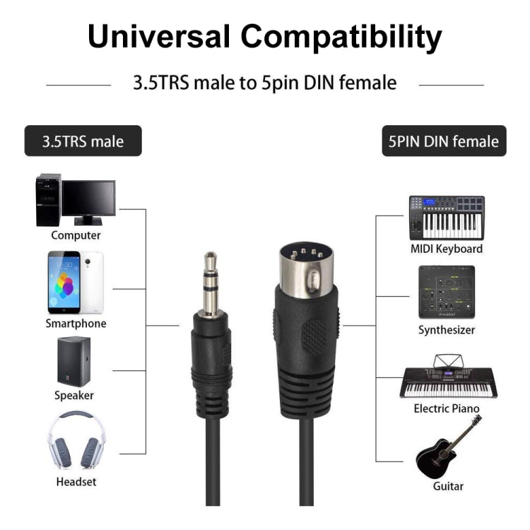 Dây cáp chuyển đổi âm thanh jack stereo 3.5mm sang cắm MIDI 5 chân Din, dài 1.5m
