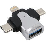 Bộ chuyển đổi 3 trong 1 8 chân + USB-C / Type-C + Micro USB đực sang USB 3.0 cái hợp kim kẽm