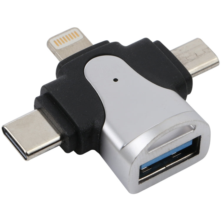 Bộ chuyển đổi 3 trong 1 8 chân + USB-C / Type-C + Micro USB đực sang USB 3.0 cái hợp kim kẽm