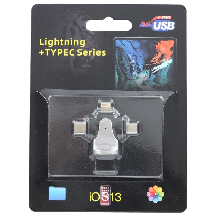 Bộ chuyển đổi 3 trong 1 8 chân + USB-C / Type-C + Micro USB đực sang USB 3.0 cái hợp kim kẽm