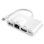 Bộ chuyển đổi AV kỹ thuật số OTG 4 trong 1 8 chân đực sang nguồn 8 chân + Ethernet RJ45 + HDMI + camera USB cái, Ethernet RJ45