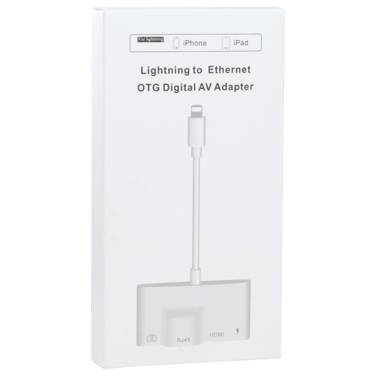 Bộ chuyển đổi AV kỹ thuật số OTG 4 trong 1 8 chân đực sang nguồn 8 chân + Ethernet RJ45 + HDMI + camera USB cái, Ethernet RJ45