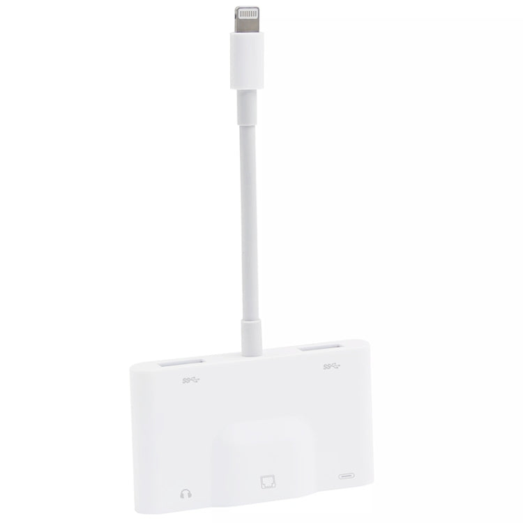 Bộ chuyển đổi NK-1033 5 trong 1 8 chân đực sang USB đôi + AUX 3,5mm + Ethernet + nguồn 8 chân cái