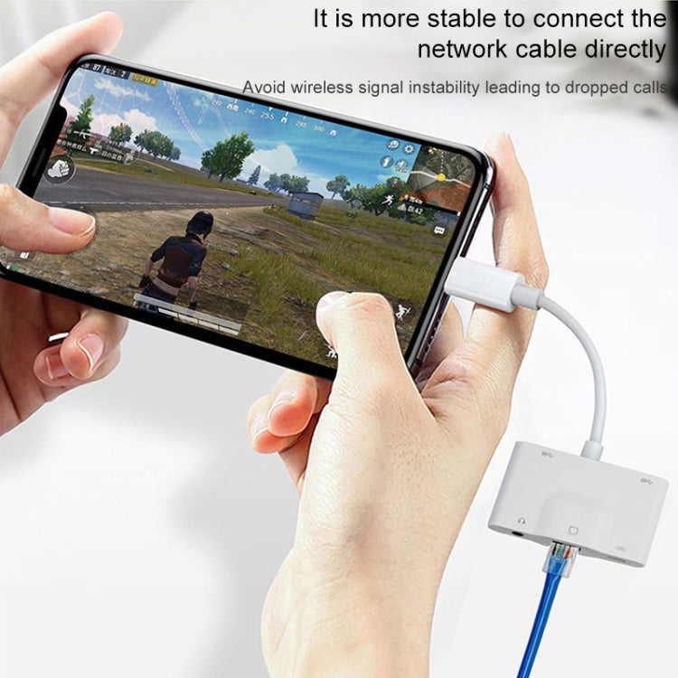 Bộ chuyển đổi NK-1033 5 trong 1 8 chân đực sang USB đôi + AUX 3,5mm + Ethernet + nguồn 8 chân cái