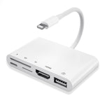 Bộ chuyển đổi AV kỹ thuật số OTG 5 trong 1 8 chân đực sang USB + HDMI + khe cắm thẻ TF / SD + nguồn 8 chân cái, khe cắm thẻ TF / SD