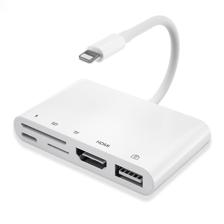 Bộ chuyển đổi AV kỹ thuật số OTG 5 trong 1 8 chân đực sang USB + HDMI + khe cắm thẻ TF / SD + nguồn 8 chân cái, khe cắm thẻ TF / SD